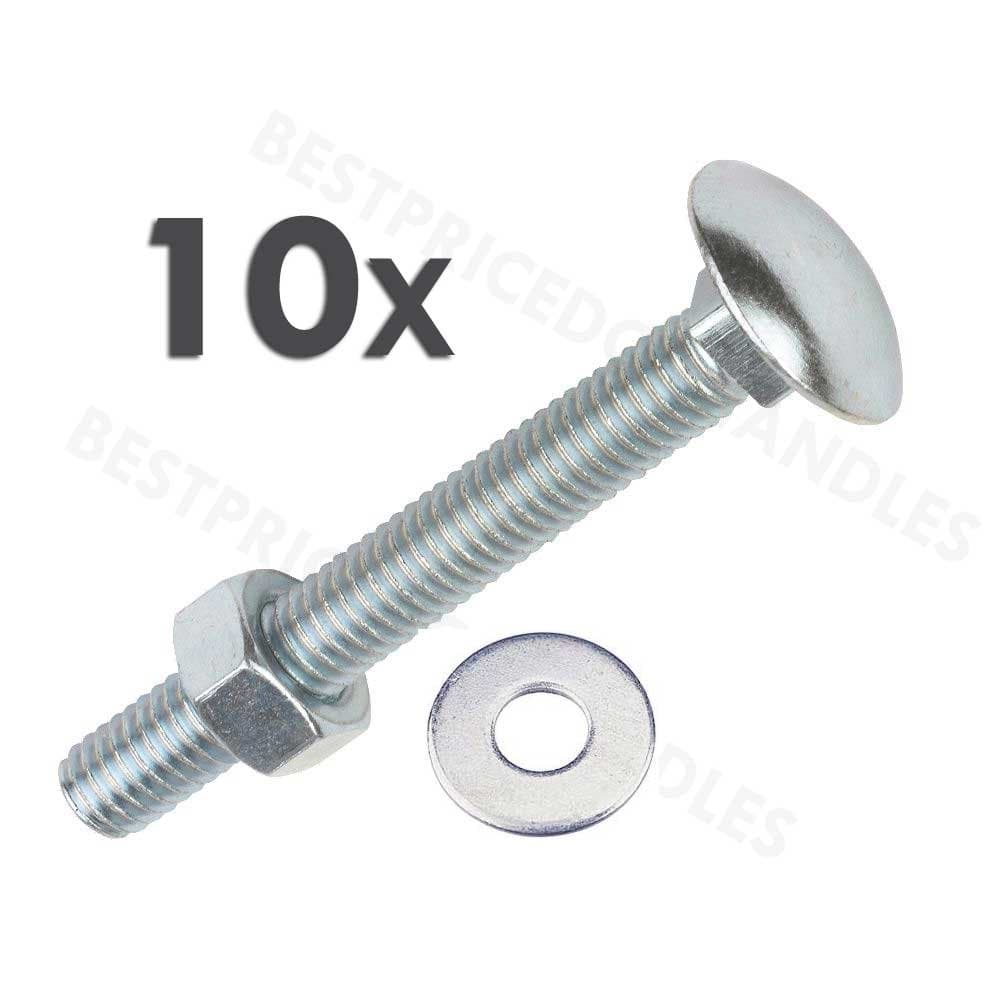 Coach Bolts M6 x 75mm Pack of 10 Carriage Bolts with Hex Nuts and Washers Zinc Plated Cup Square Bolts BZP DIN603 and DIN934