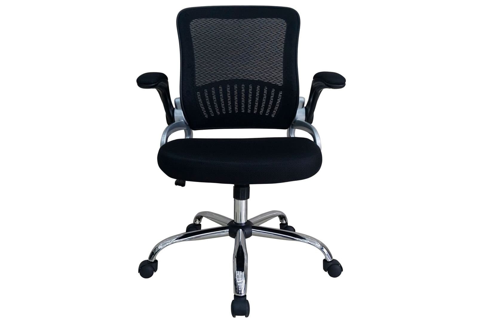 Mid-Back Office Chair with Breathable Mesh, Flip-Up Nylon Arms, Tilt Mechanism, Black