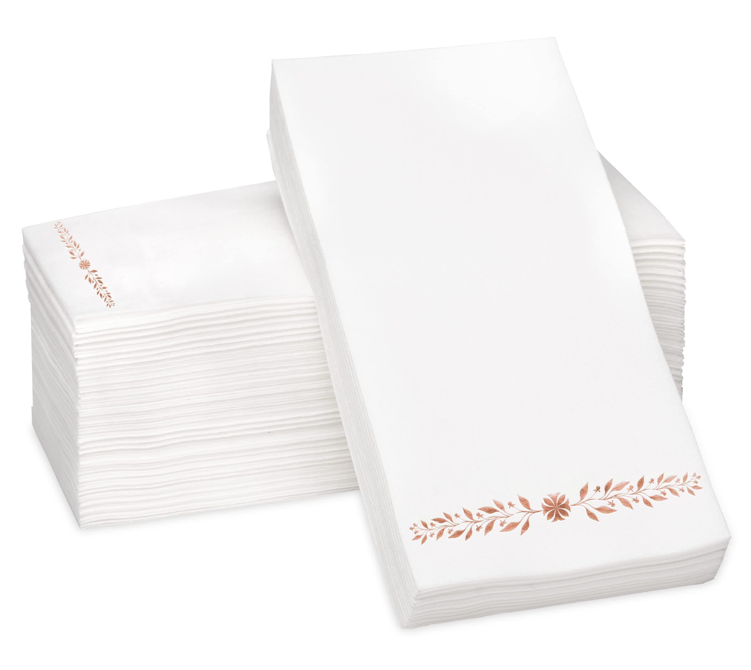 Rose Gold Foil Stamped Airlaid Paper Dinner Napkins - 1/6 Fold 12"x17" Disposable Guest Hand Towels - Absorbent, Linen-Like Feel for Weddings, Receptions, Parties and Bathroom (Rose Gold, 100 Count)
