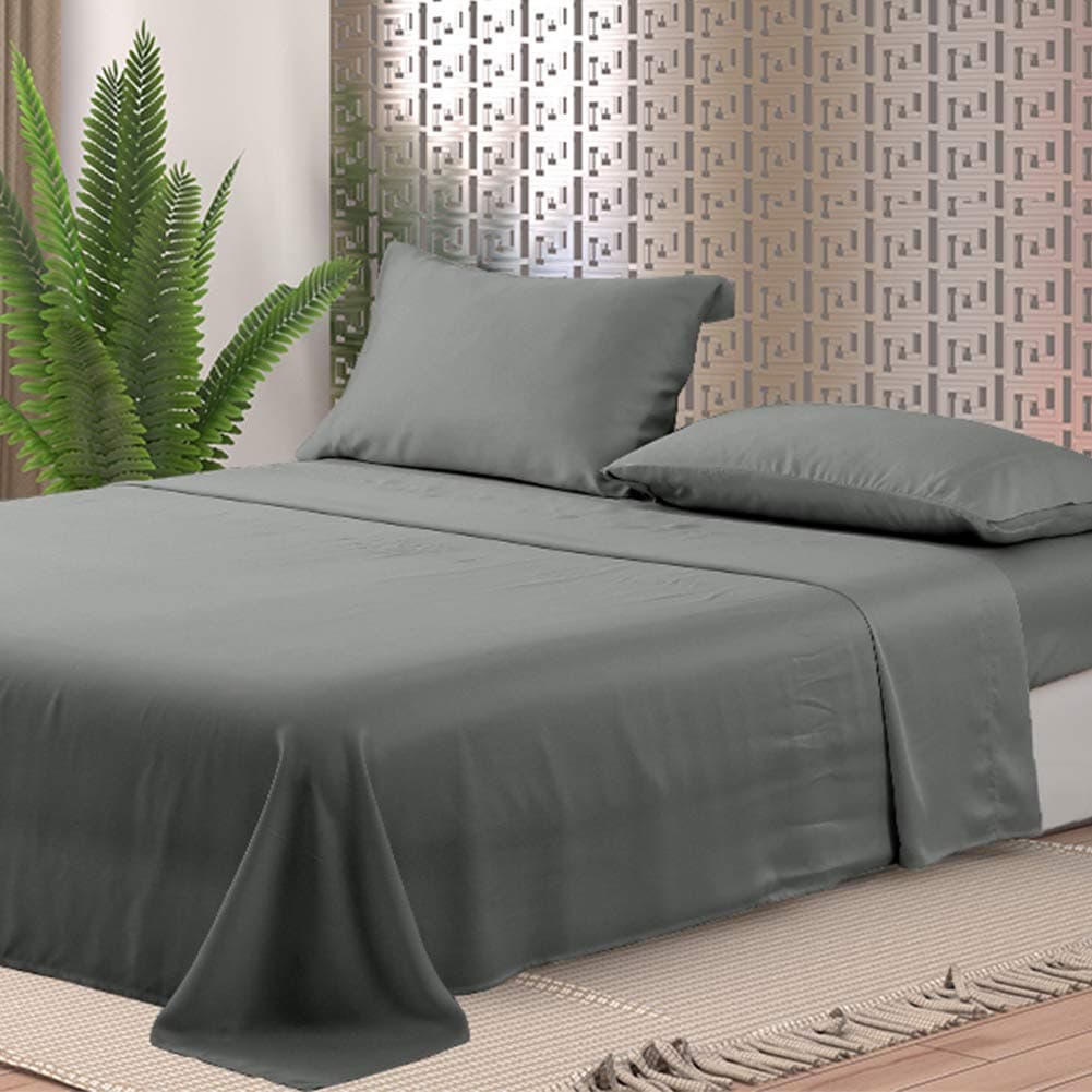 Whitney Home Textile Luxury Tencel Lyocell Sheets, 4 Piece Bed Sheet Set Deep Pocket, 100% Tencel Natural Organic Silky Soft Bedsheets and Pillow Cases King Size Gray