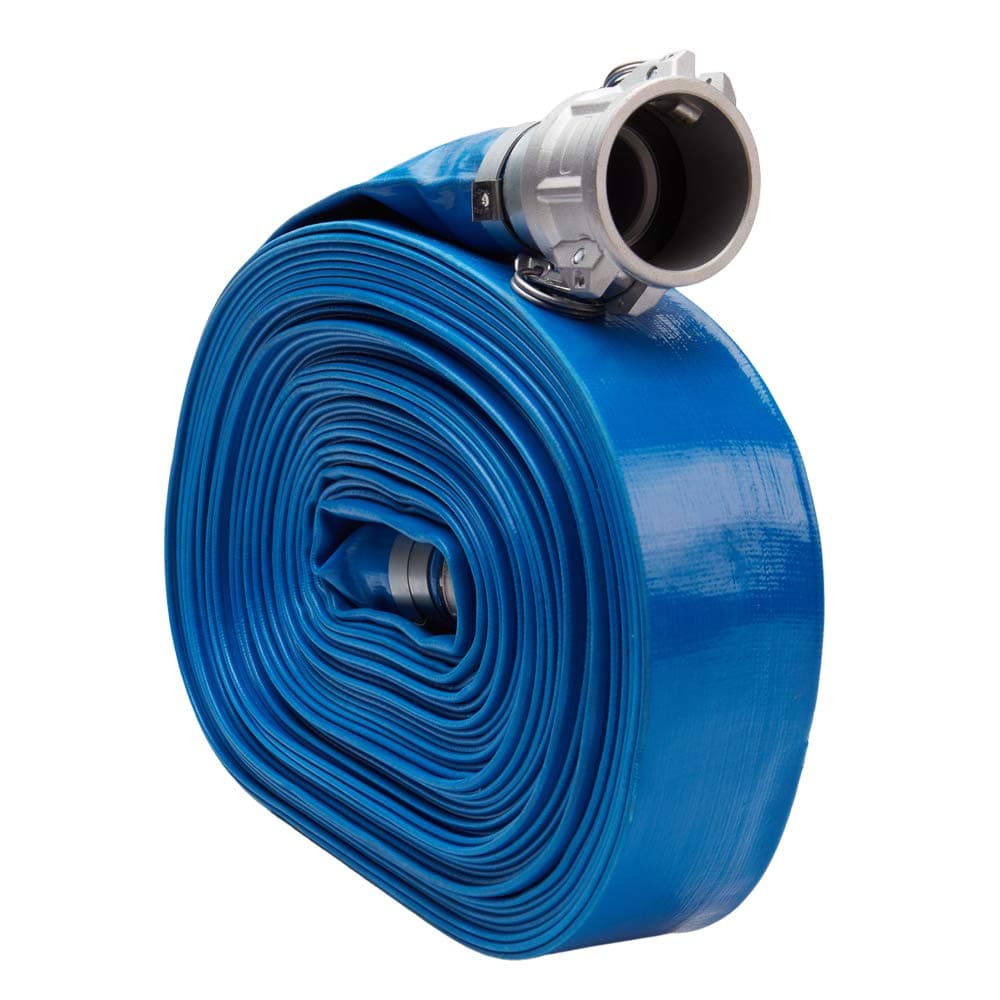 Pump Water Hose - Blue PVC Drain Backwash Discharge Hose - Camlock Fittings 3" x 50'