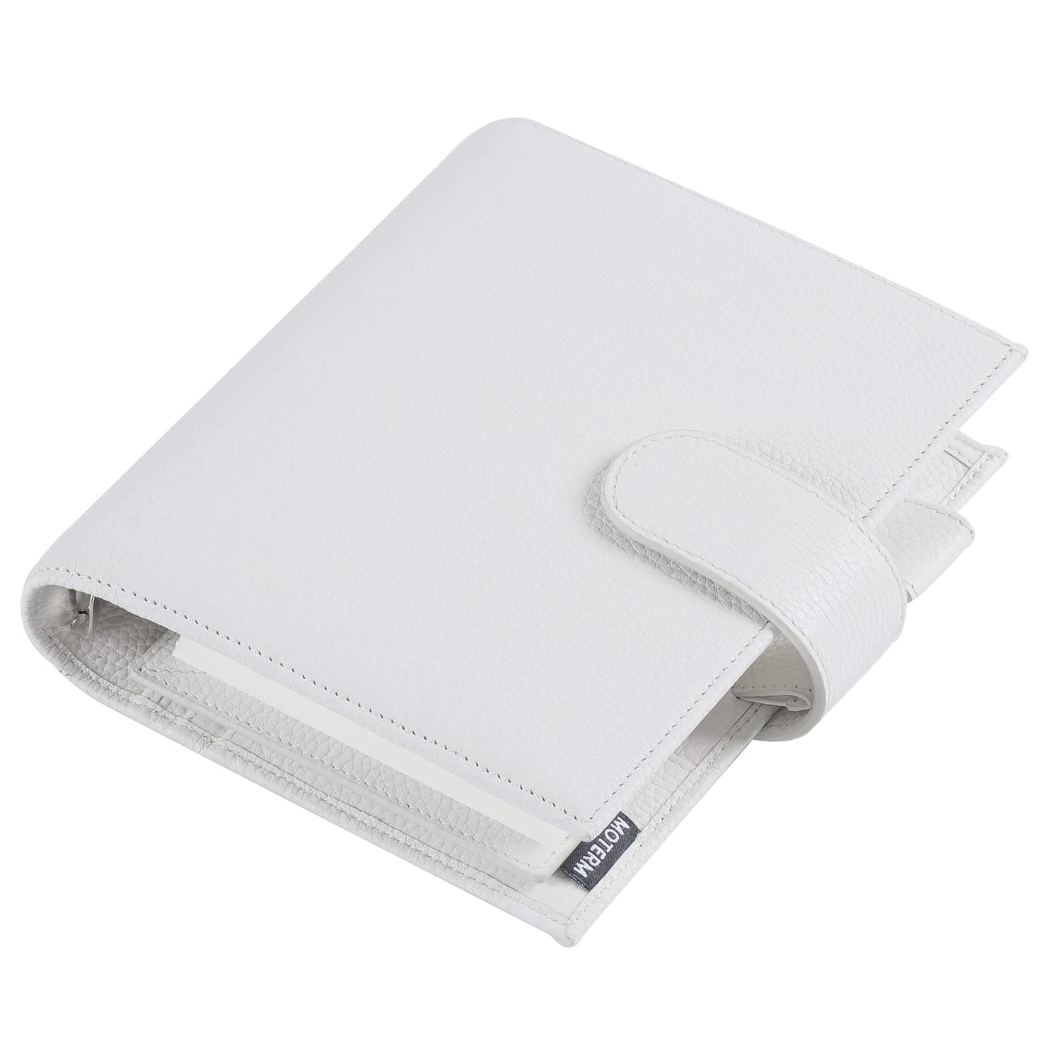 Moterm A6 Luxe Rings Planner - Genuine Leather Binder Organizer (30mm Ring, Pebbled-Cream) - NOT a Standard A6