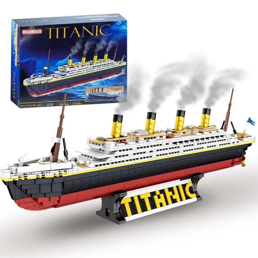 RiceBlock Large Titanic Model Building Block Kit, Home Alone Adults Challenging Huge Hard Titanic Cruise Ship Model Building Set Toys for Kids, 1333 Pieces