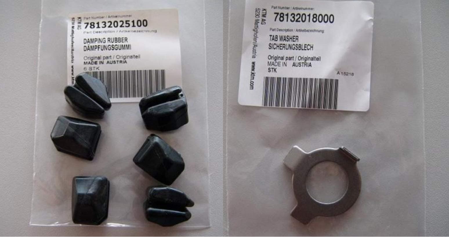 KTM DAMPING RUBBER KIT WITH TAB WASHER SXF XCF EXCF 6X 78132025100 1X 78132018000
