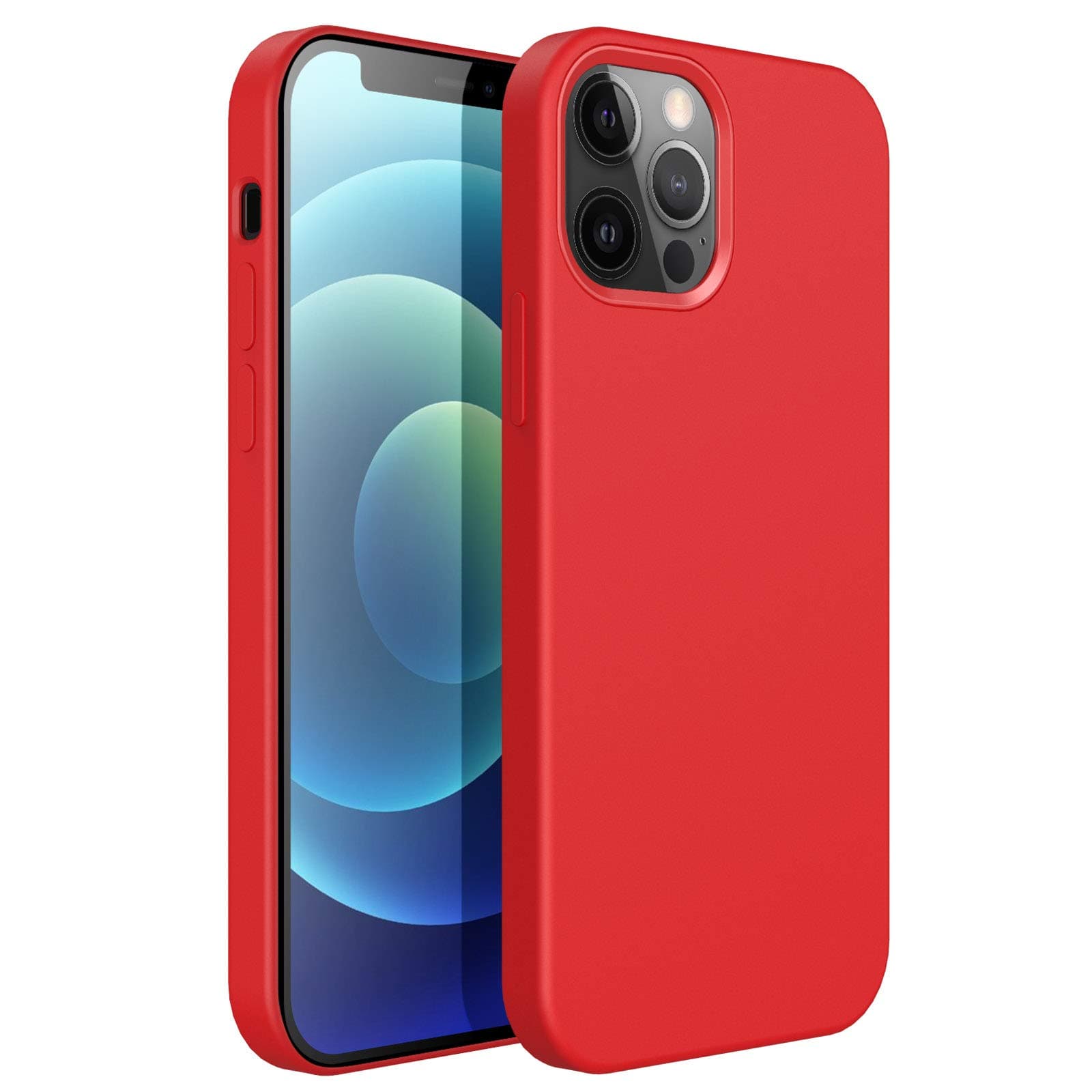 iPhone 12 Mini Silicone Case, iPhone 12 Mini Liquid Silicone Full Covered Gel Rubber Ultra Thin Case with Soft Microfiber Cloth Lining Cushion Compatible with iPhone 12 Mini (Red)