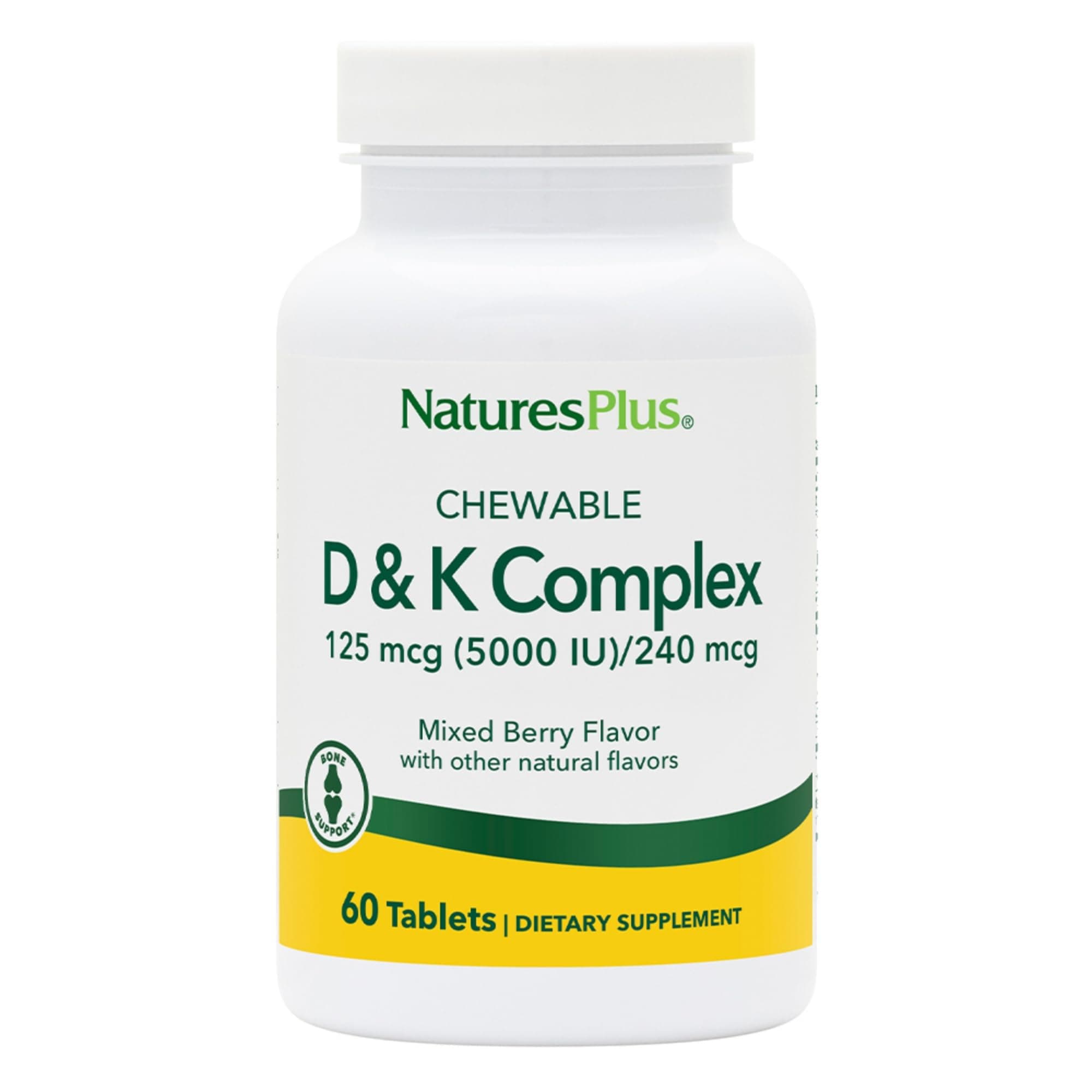 Natures Plus D & K Complex - 60 Mixed Berry Chewables - Supports Calcium Metabolism - Vegetarian, Non-GMO, Gluten Free, Soy Free - 60 Servings