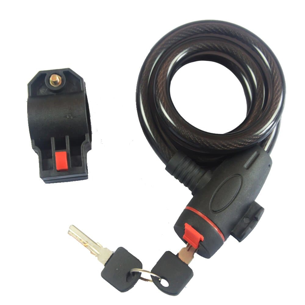 Una Bike Bicycle Key Black Security Lock Steel Wire 12MM x 1200MM + 2 Keys