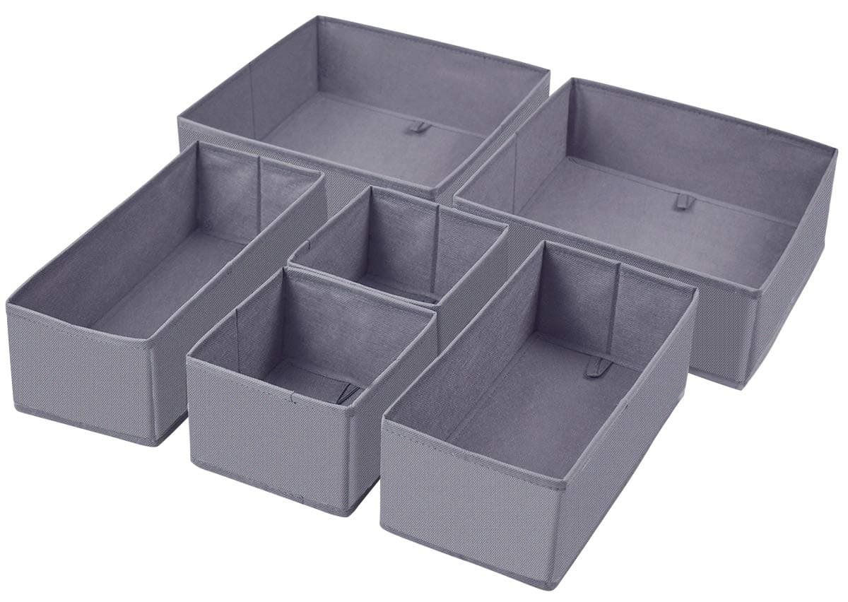 homyfortDresser Drawer Organizer, Foldable Cloth Storage Box Closet Cube Basket Bins Containers Divider with Drawers for Underwear, Bras, Socks, Ties, Scarves, Set of 6, Grey