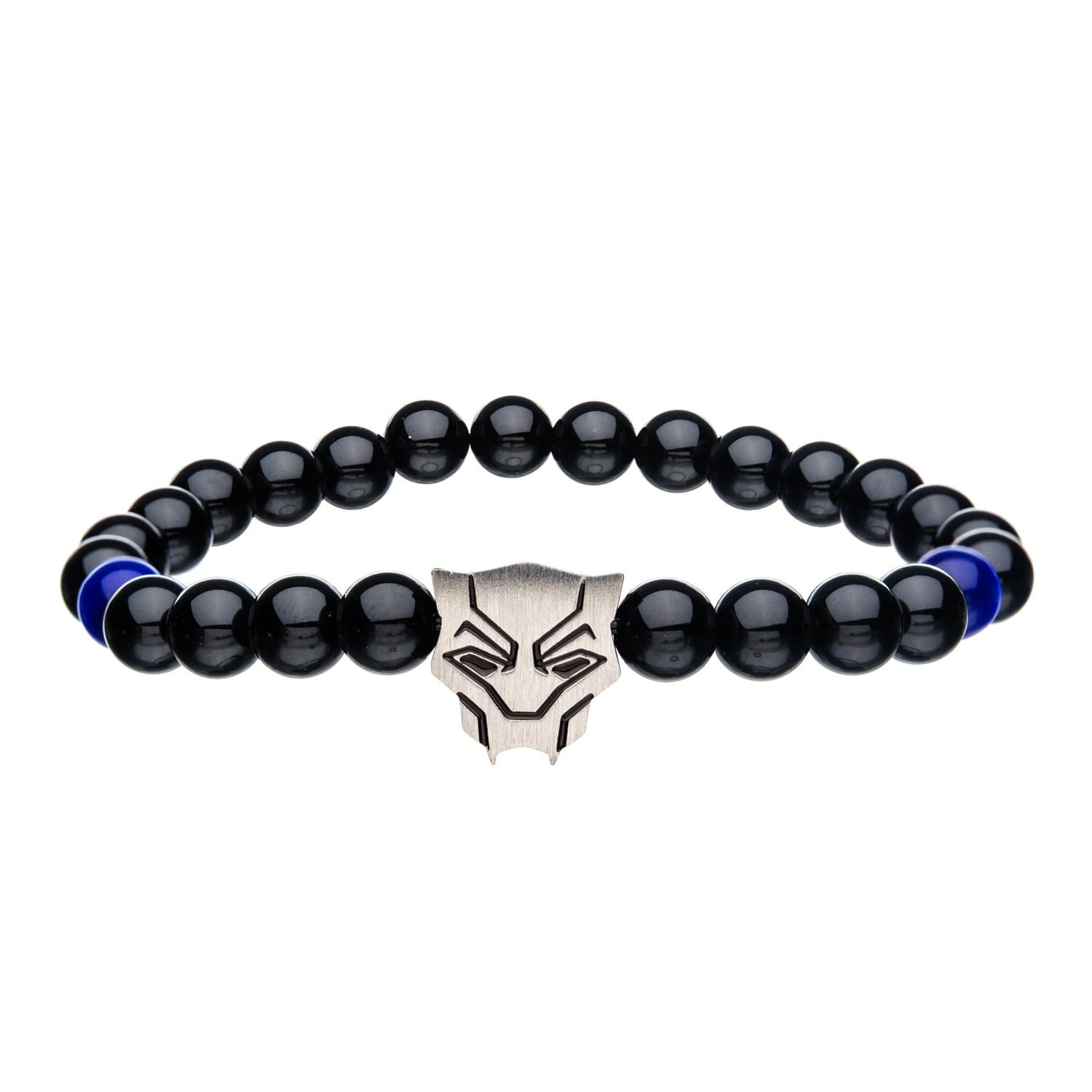 Officially Licensed Black Panther Mask Charm Bracelet - Marvel Comics Artwork with Black Beads