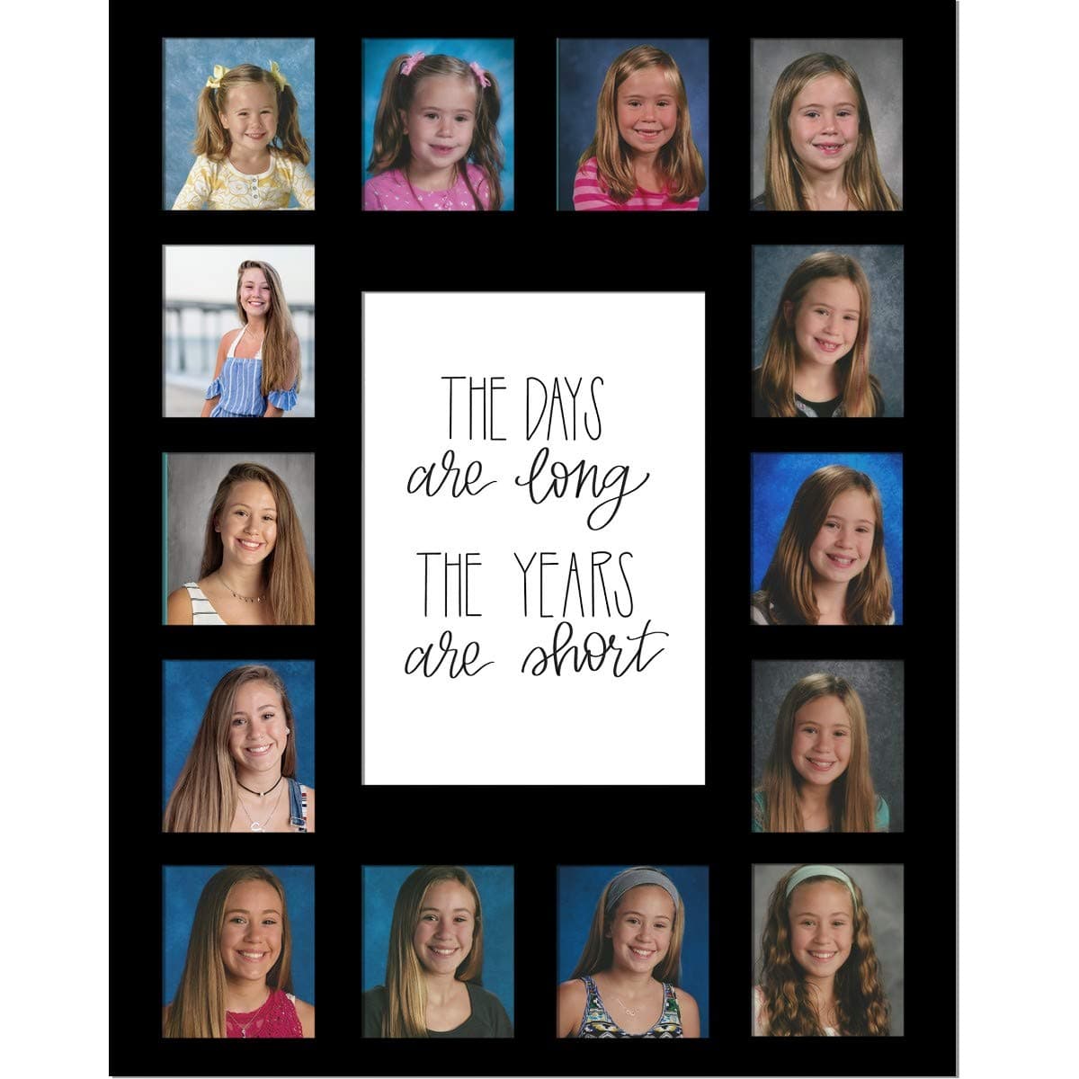 Hope Woodworking School Days Picture Mat with Multiple Openings – School Years Photo Collage – The Days Are Long Picture Mat - No Frame- 2 Pre-School & Kindergarten to 12th Grade, Black
