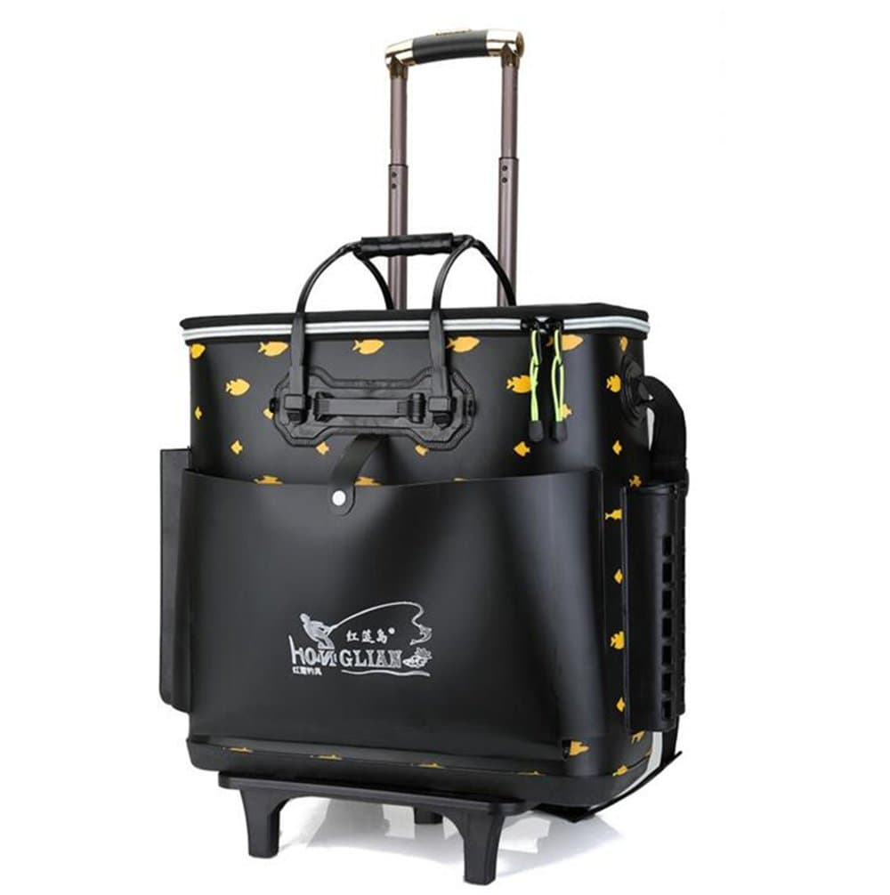 IshowStore 42L Roller Fish tackle Box Fishing Bucket Trolley Bags Waterproof Portable Thicken EVA Bait Storage for Outdoors Camping