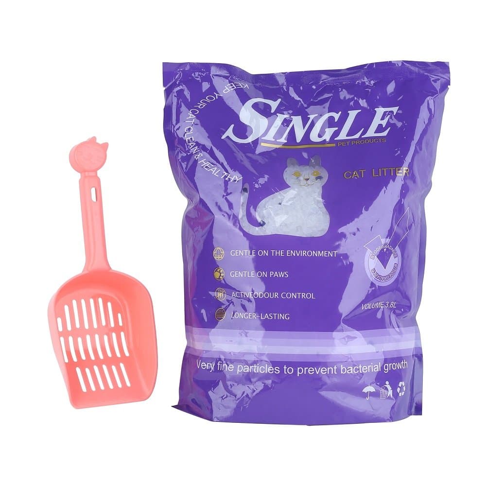 Ouzen Crystal Cat Litter Easy Care Fresh Clumping White Silica Litter and Free Scoop