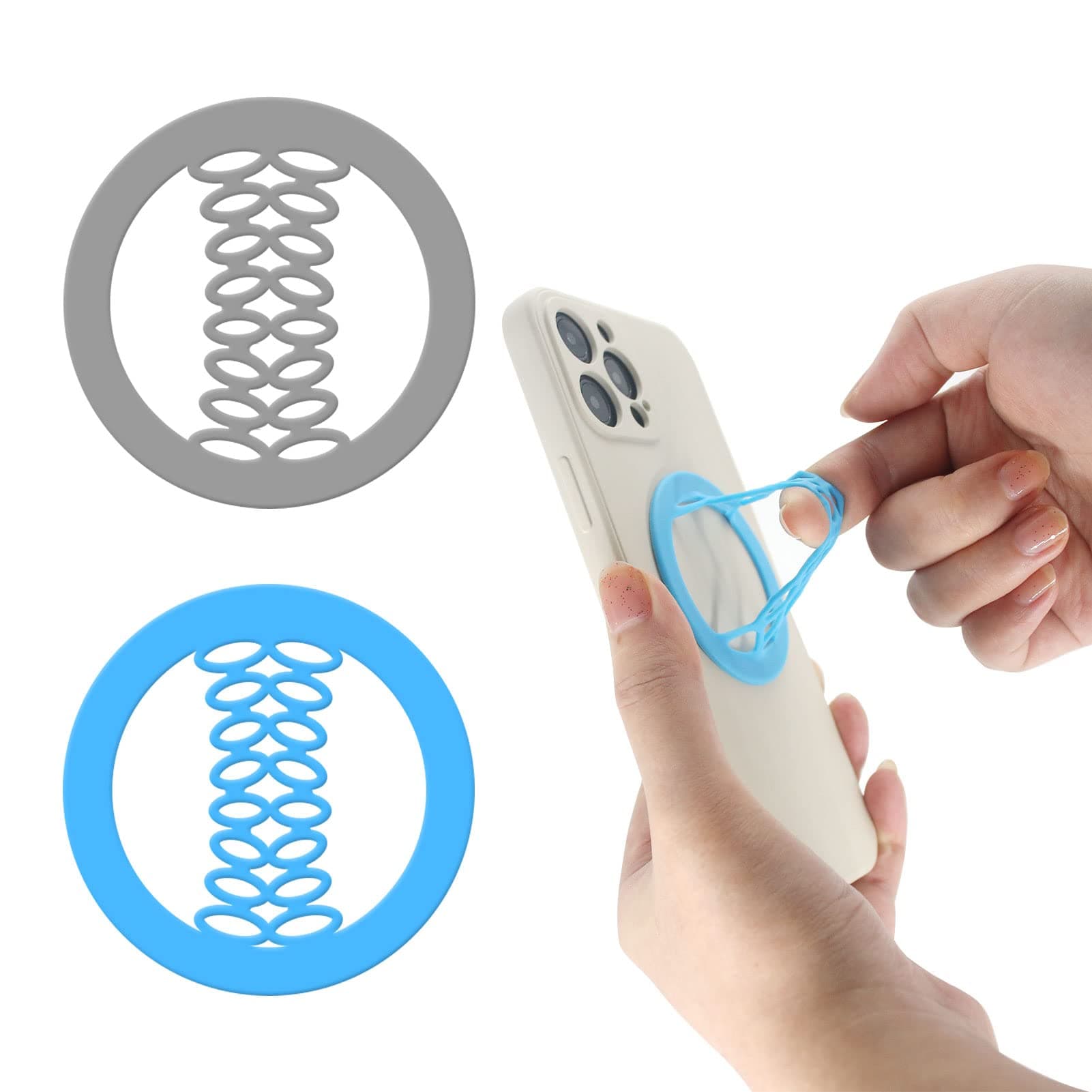 Phone Grip Strap Holder Silicone Gripper for Back of Phone Finger Holder for Hand, Compatible with iPhone, Samsung, Android Smart Phone, 2pcs Gray/Blue