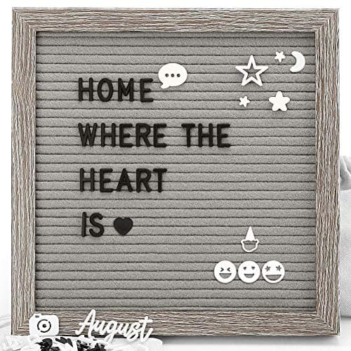 Felt Letter Board - Gray Changeable Message Board Letterboard with Stand & Wall Hook, 639 Black & White Letters, Numbers and Emojis, Rustic Weathered Frame, 10x10 Inches (Gray)