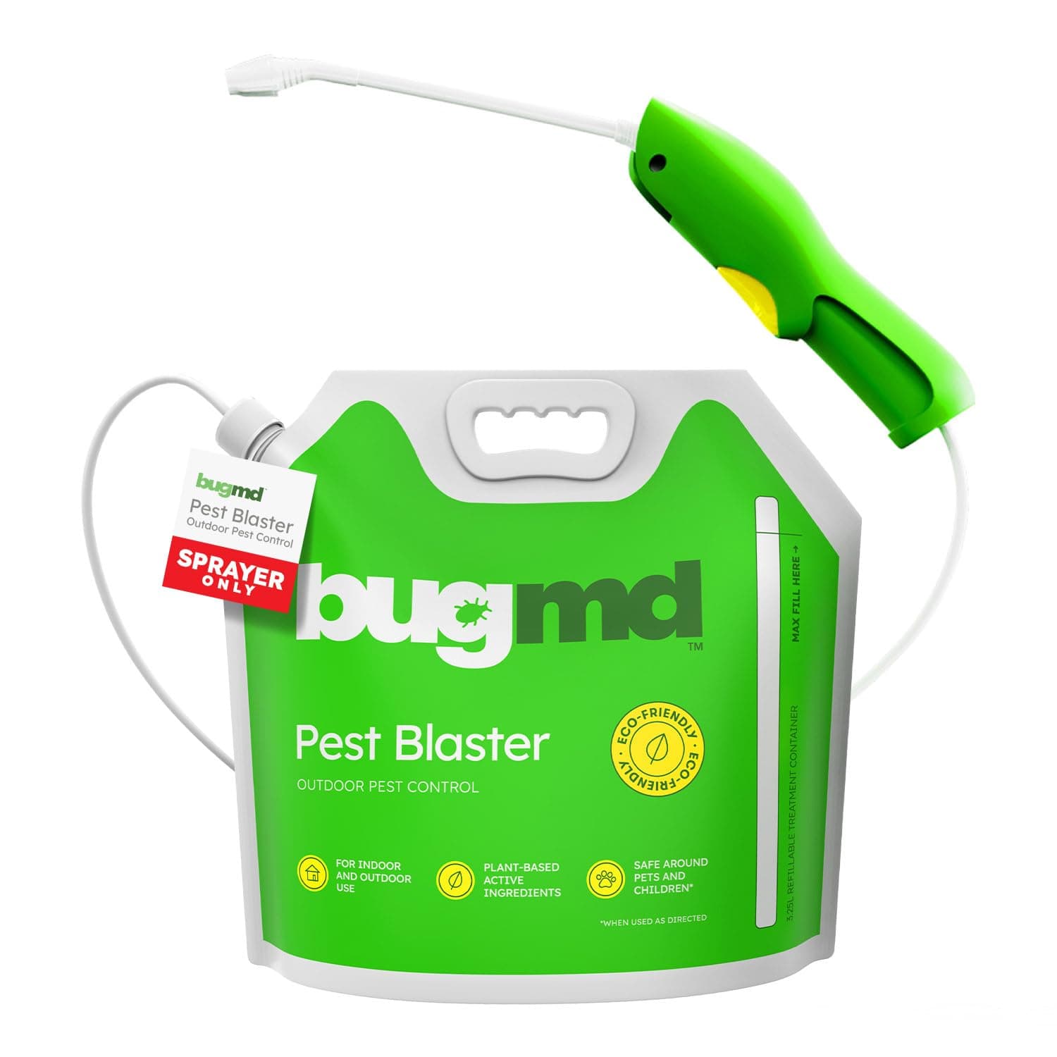 BugMD Pest Blaster Reusable Mixing Pouch & Automatic Sprayer - Easy-to-Use Spray, Lightweight Powerful Adjustable Nozzle (Concentrate Sold Separately)