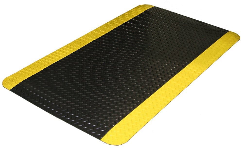Durable Vinyl Diamond-DEK Sponge Industrial Anti-Fatigue Floor Mat, 2' x 3', Black with Yellow Border