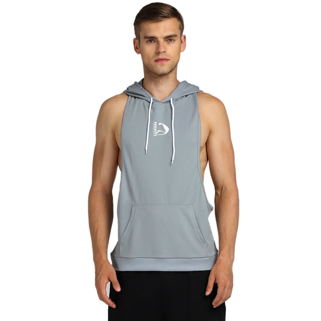 HASIDING Muscle Cut Dri-Fit Racerback Stringer Tank Top Hoodie for Mens Grey M