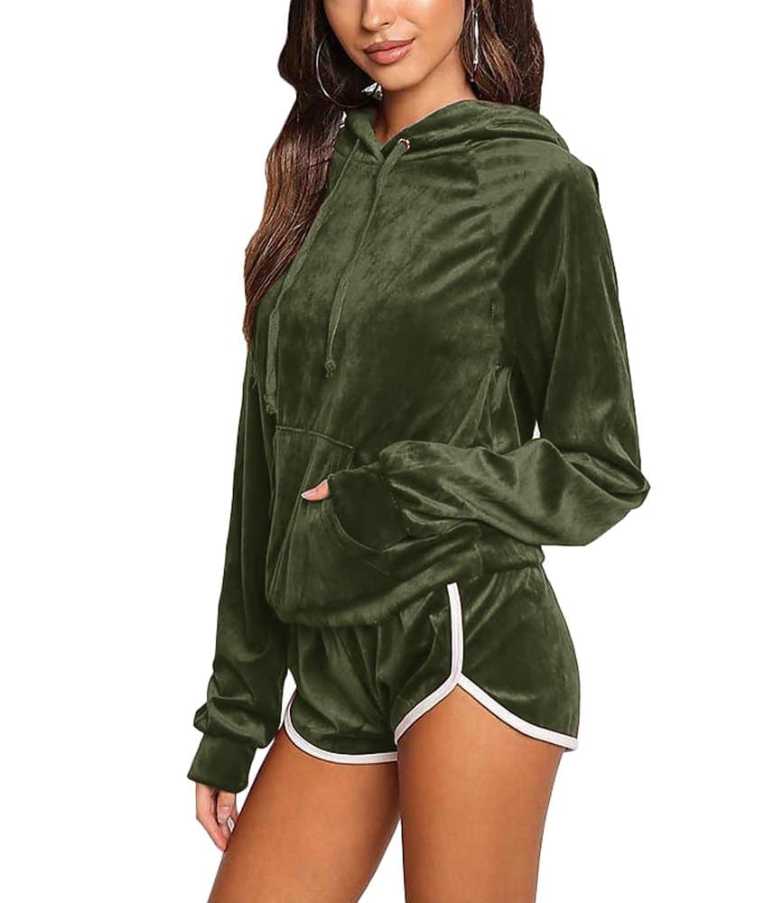 Noih Womens Velvet Hoodie and Shorts Set Tracksuit With Pocket