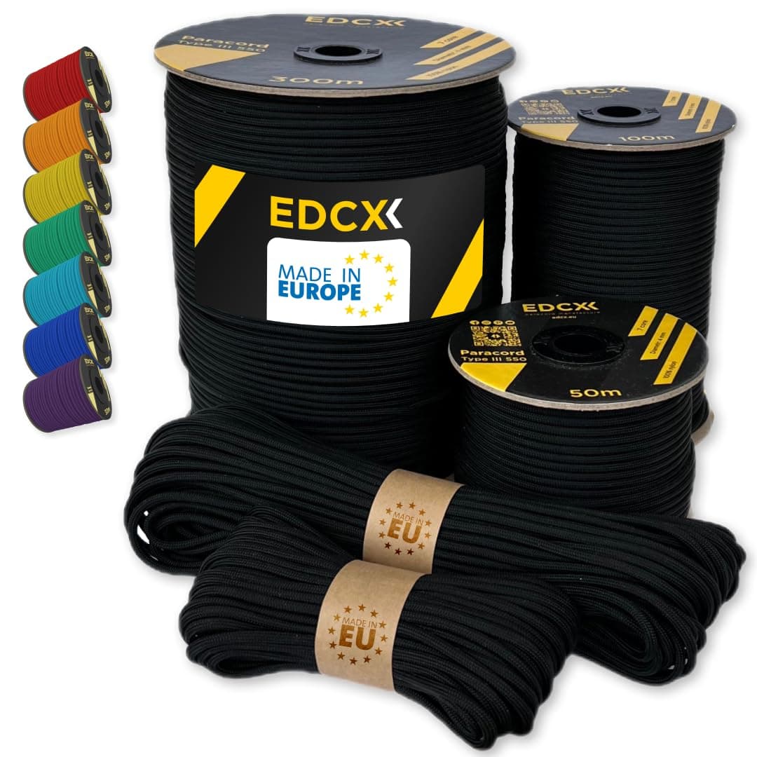 4 mm Nylon Paracord 550 (15, 30, 50, 100 and 300 m) - Type III, 100% Nylon Rope, 7 Stranded Rope, 4 mm Nylon Rope in Many Colours