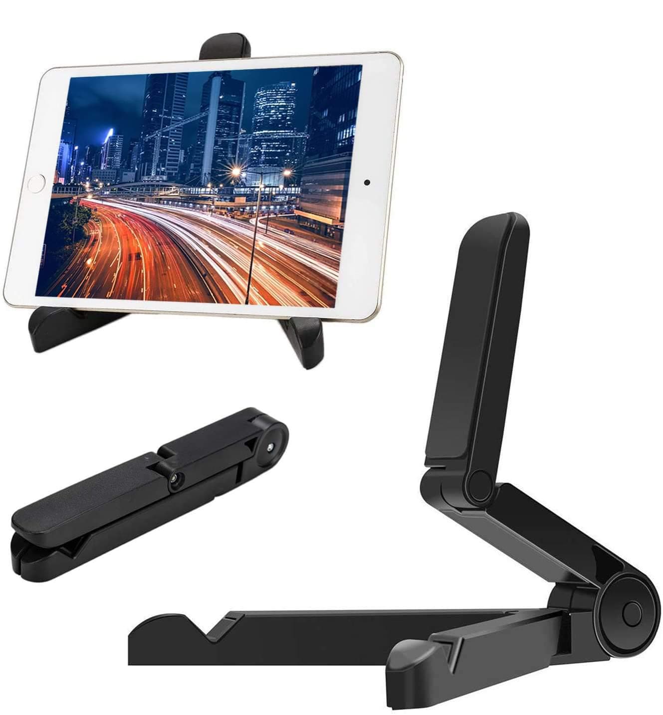 Aketo S-396 Ultra Strong Adjustable iPad Stand, Tablet Stand, Tablet Holder, Folding Universal size Compatible with every smartphone for great stability, Black