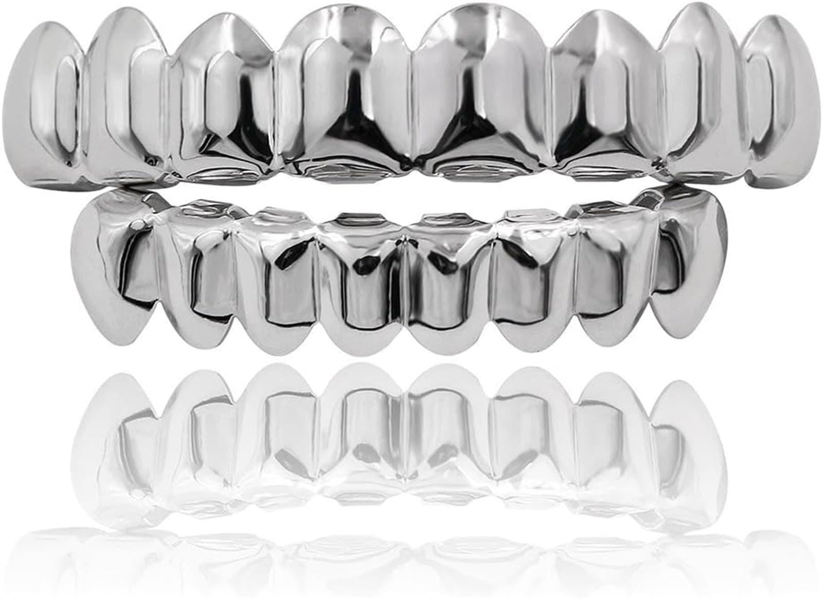 THE WHITE SHOP Gold Grills for Your Teeth Fake Teeth 18K Gold Plated Iced out 8 Top Teeth 8 Bottom Tooth Grillz for Men Women Hip Hop Rapper Costume