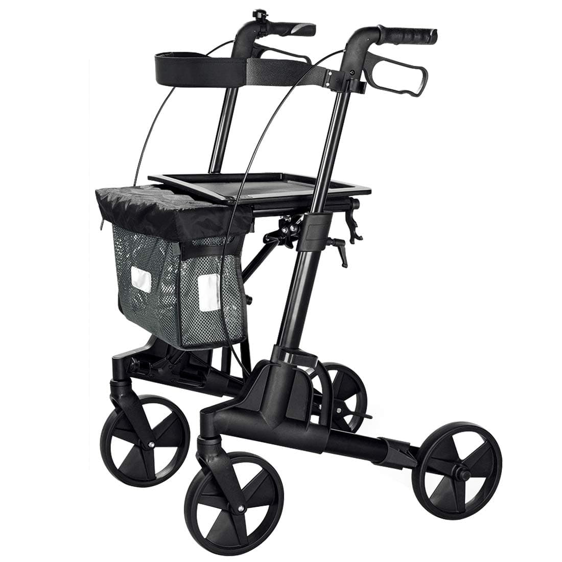 Rollator Walker with Seat, Aluminum Medical Walkers for Seniors and Adults, Folding Rolling Walker with 8-inch Wheels Supports up to 300 lbs, Black