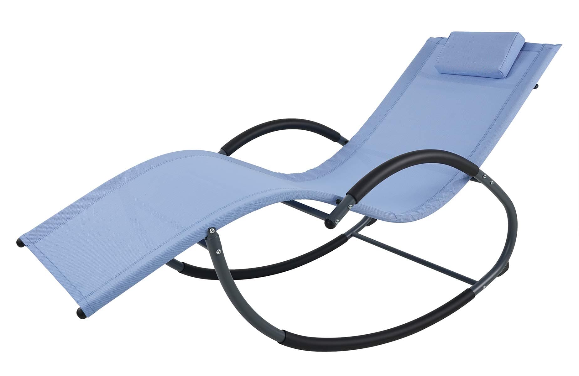 Ukeacn Iron Patio Lawn Chaise Lounge Rocking Chair - G-Shape Zero Gravity Design Ergonomic Portable Folding Chaise with Headrest, Suit for Outdoor & Indoor, Blue