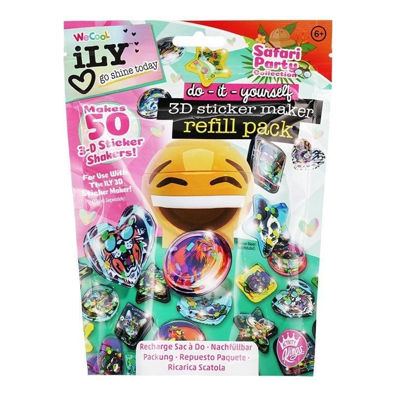 ILY 3D Sticker Maker Refill Pack – Safari Party | DIY Arts & Crafts Kit for Kids Ages 6+ | Creative Toy Gift Set with 50+ Custom Refills for Boys & Girls