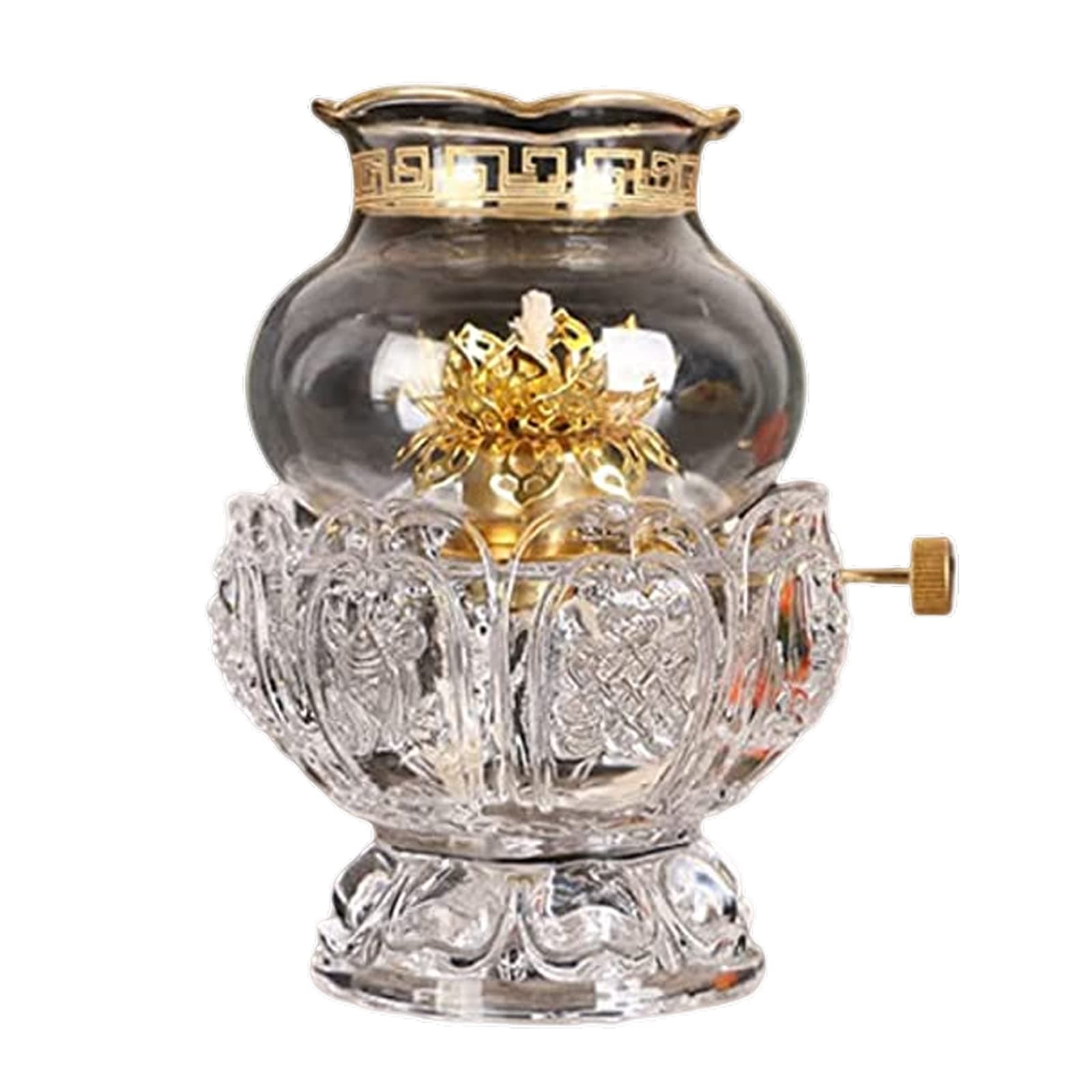 NAUDILIFE Oil lamp Indoor use Glass Crystal Glass Lotus lamp Holder Household Buddha headlamp Kerosene lamp Ultra-Pure Paraffin lamp Oil Candle Holder Lantern（White）