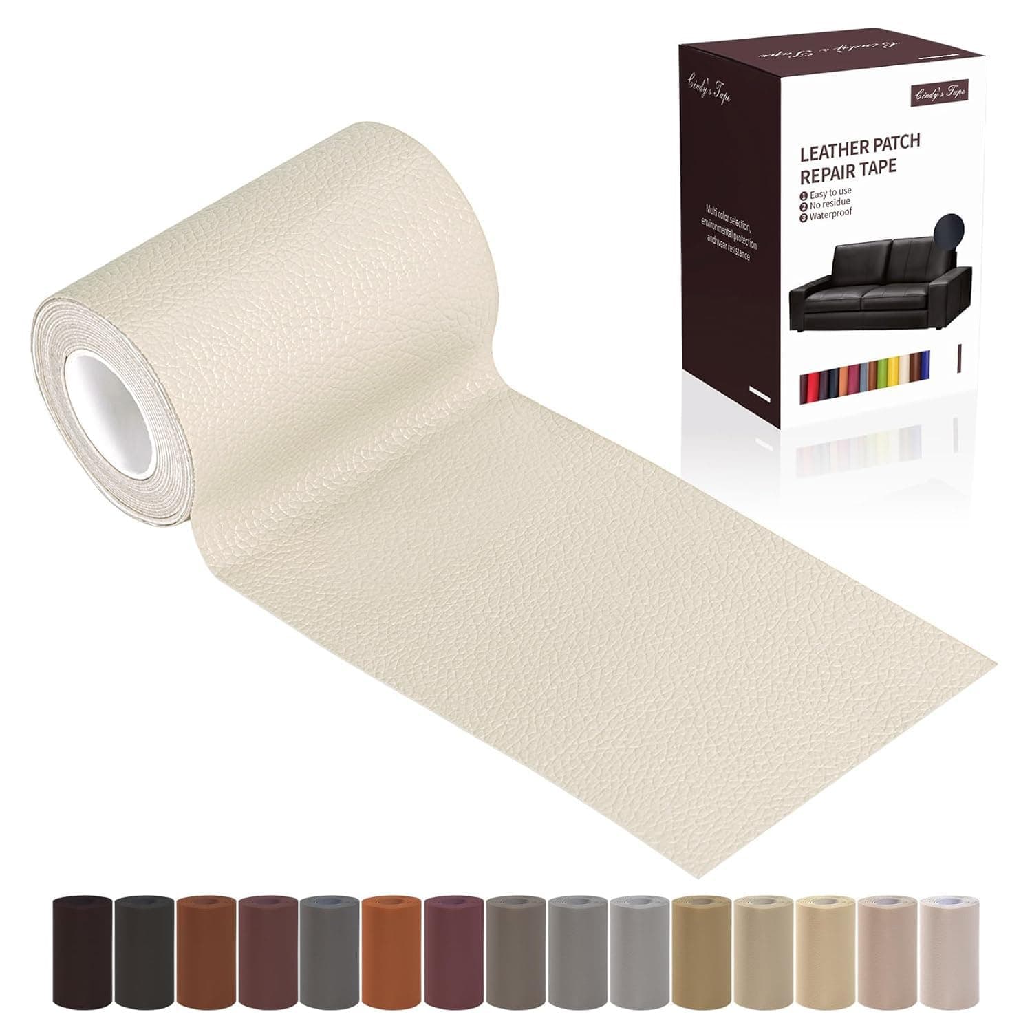 Leather Repair Patch Tape, Ivory 3 x 61 Inches Self Adhesive Leather Repair Kit for Furniture, Car Seat,Vinyl Leather Repair Kit for Office Chairs,Couch, Sofa, Luggage