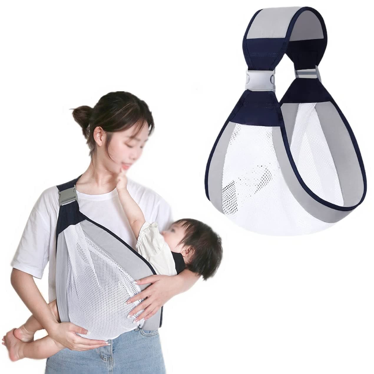 Acmen Adjustable Baby Carrier, Ergonomic Baby Half Wrap Sling Hip Carrier, Natural Cotton, Breathable Mesh Fabric, Suitable for Newborn to Toddler, Suitable for Home Outing Pool Beach