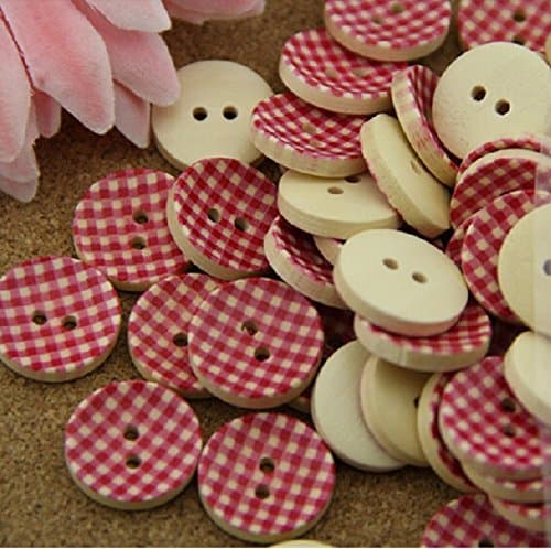 Cutedream 100pcs Mixed Wooden Buttons in Bulk Buttons for Round Grid Crafts Button Girls Buttons Bu-135