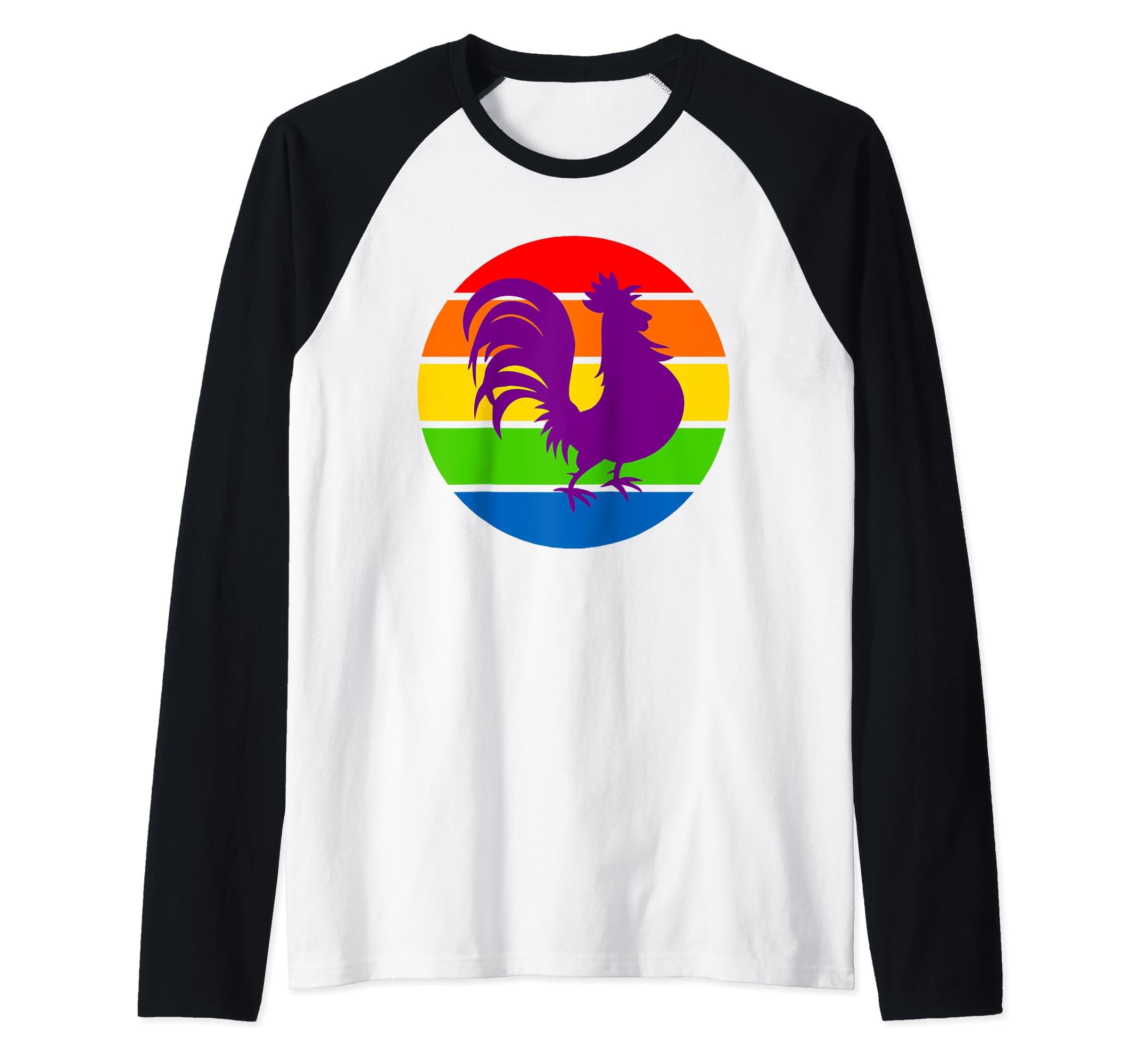 Gay Pride Big Purple Cock Rooster Rainbow Flag Daddy DILF Raglan Baseball Tee