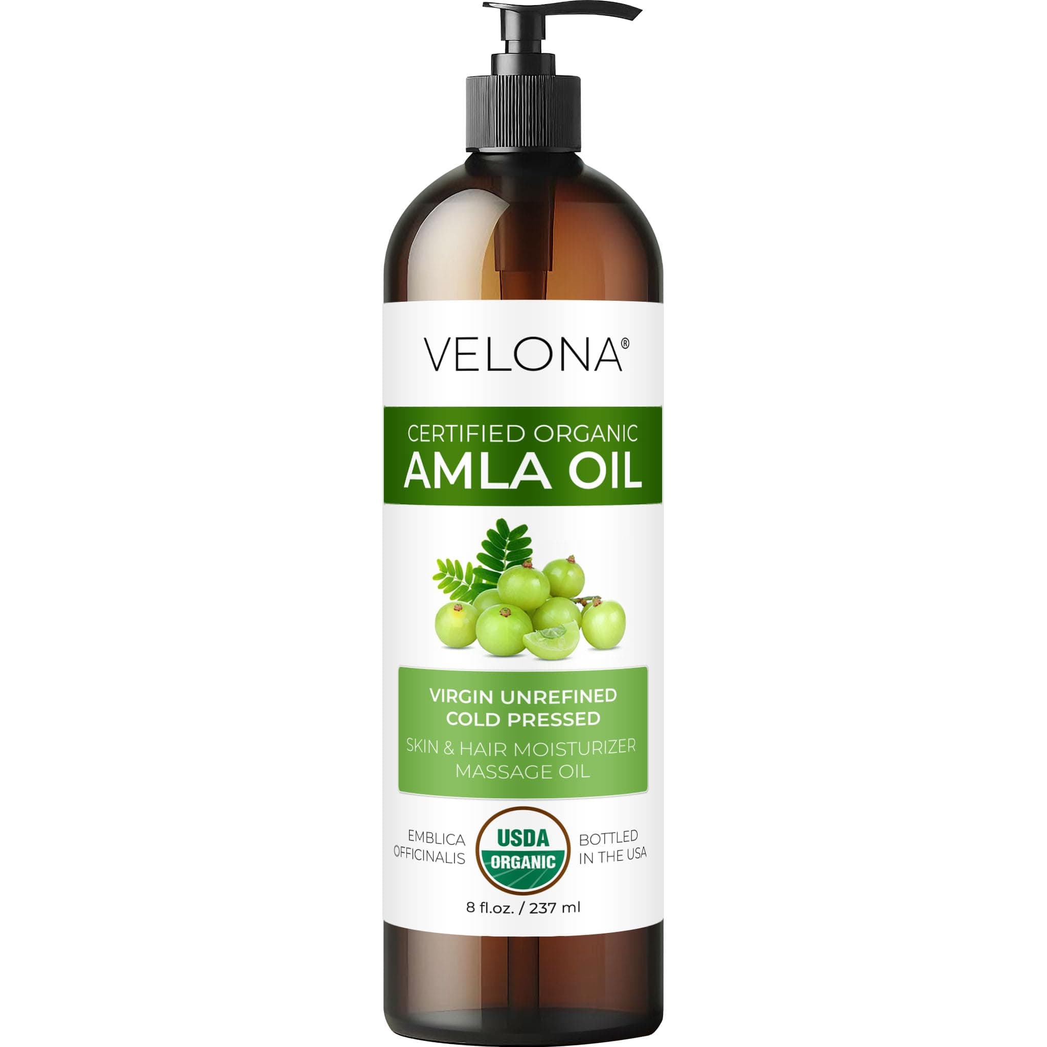 Velona Amla Oil USDA Certified Organic - 8 oz | 100% Pure and Natural Carrier Oil | Extra Virgin, Unrefined, Cold Pressed | Hair Growth, Body, Face & Skin Care | Use Today - Enjoy Results