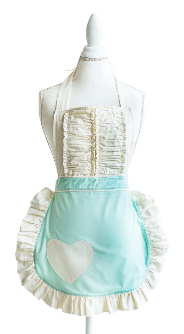 50s Style Vintage Darling Heart Apron in Mint Green, One Size