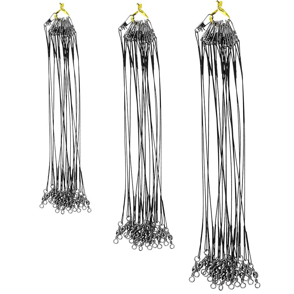 72pcs Fishing Wire Trace Leaders Lure Wire Trace Stainless Steel Trace Leaders with Snap for Pike Hidden Main Line Prevent Fish Bite Line 15cm 20cm 25cm (Black)
