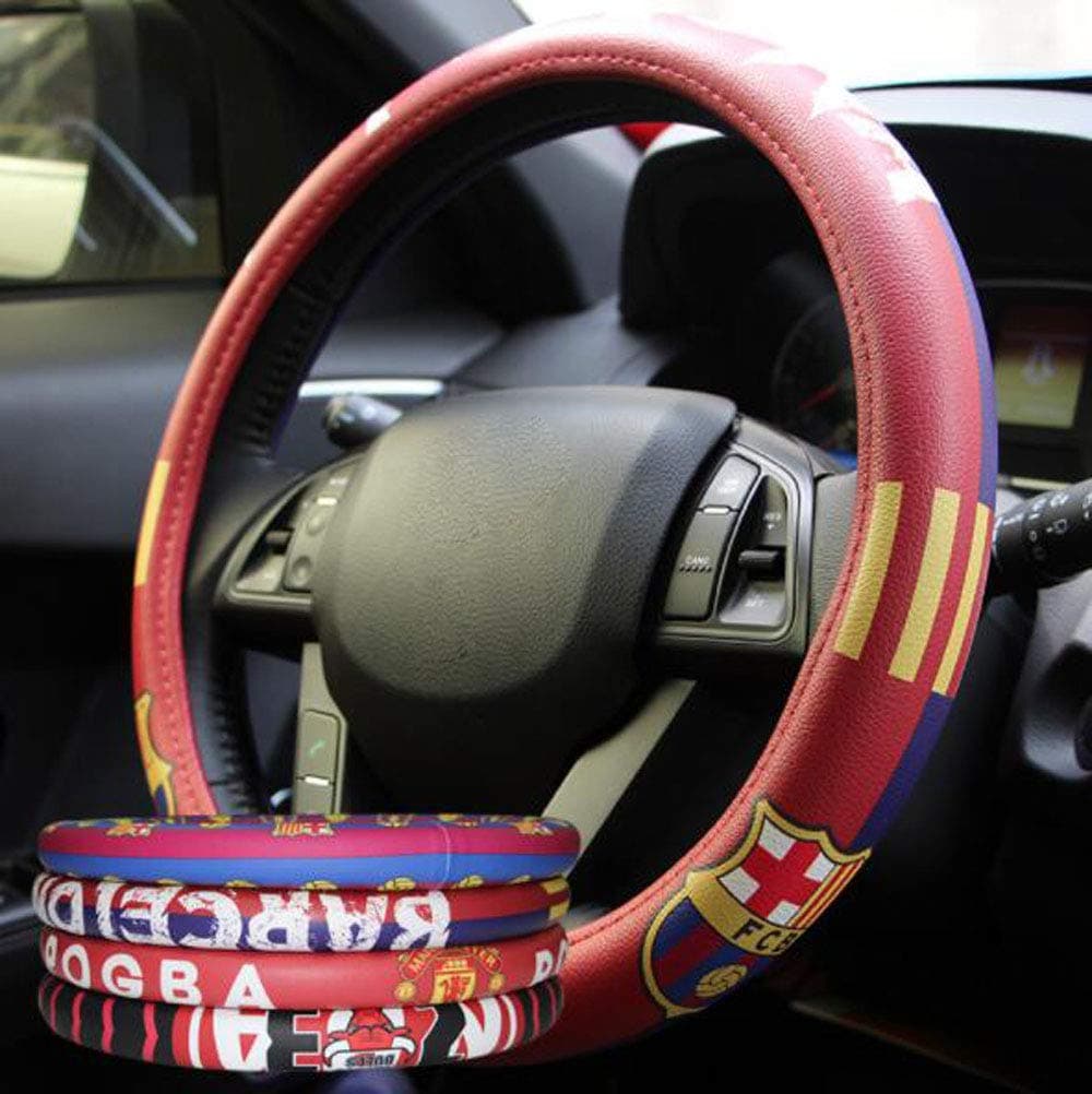 Carmen Football Team Auto Car Steering Wheel Cover Barcelona Manchester United NBA Bull Fans Sport Style Universal 15 Inch Wheel Cushion Protector 38cm (Barcelona02)