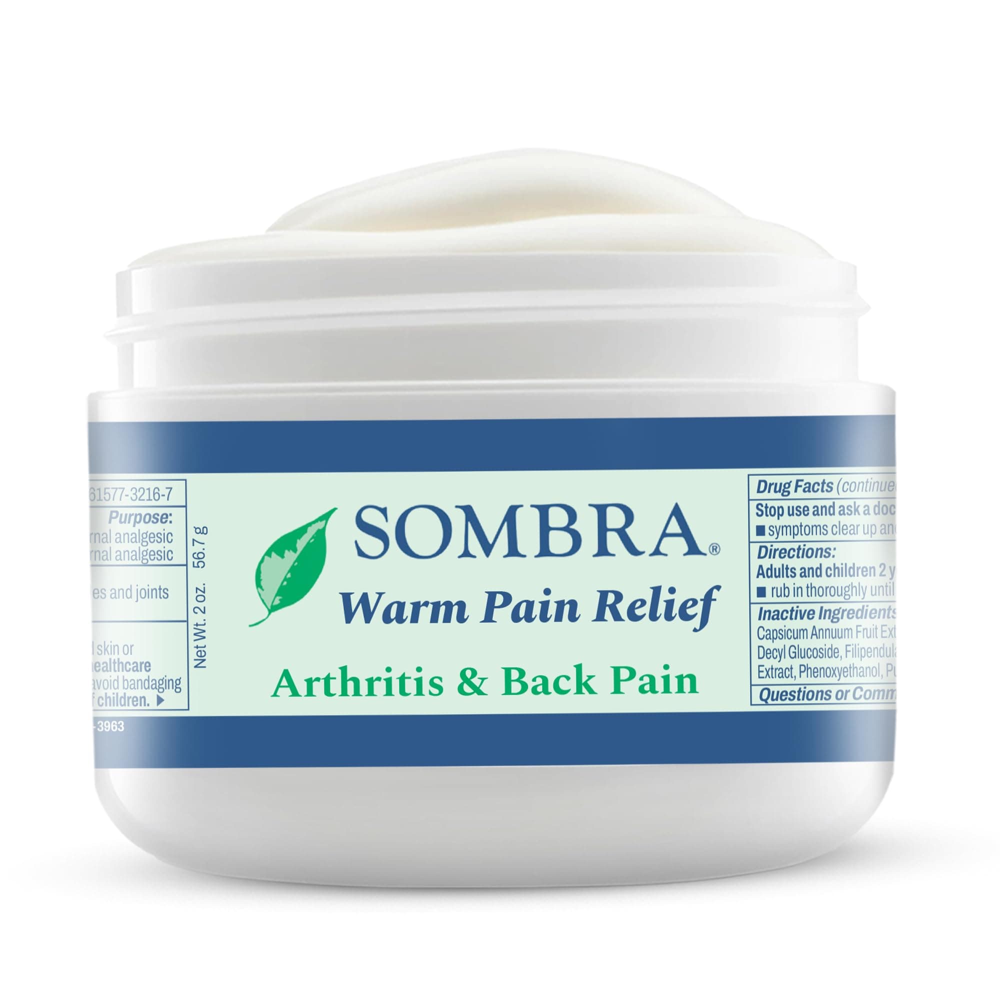 Sombra Warm Pain Relief Gel, Warm Relief for Arthritis and Chronic Pain Pre-Workout Muscle Rub Vegan Formula Free of Artificial Fragrances, Dyes, NSAIDs, Wax, Petroleum, Alcohol - 2oz Jar