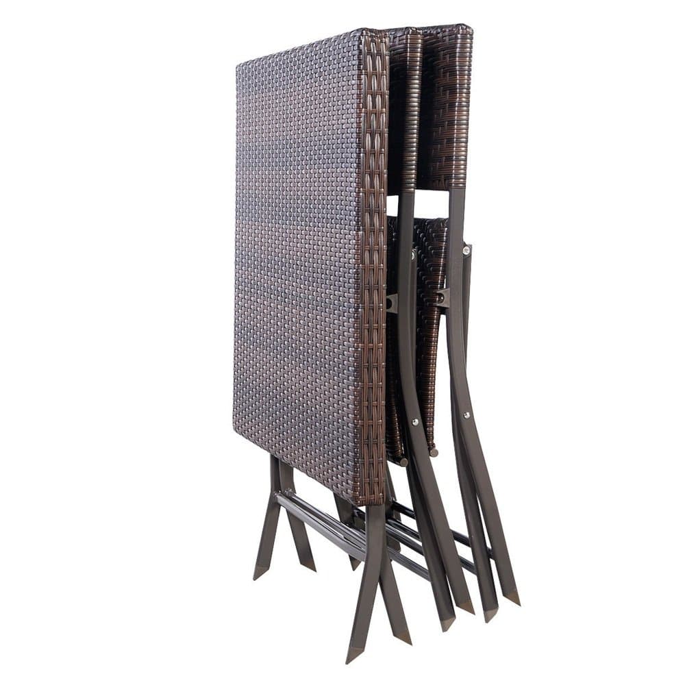 LXQ 3 PC Outdoor Folding Table Chair Furniture Set Rattan Wicker Bistro Patio Brown