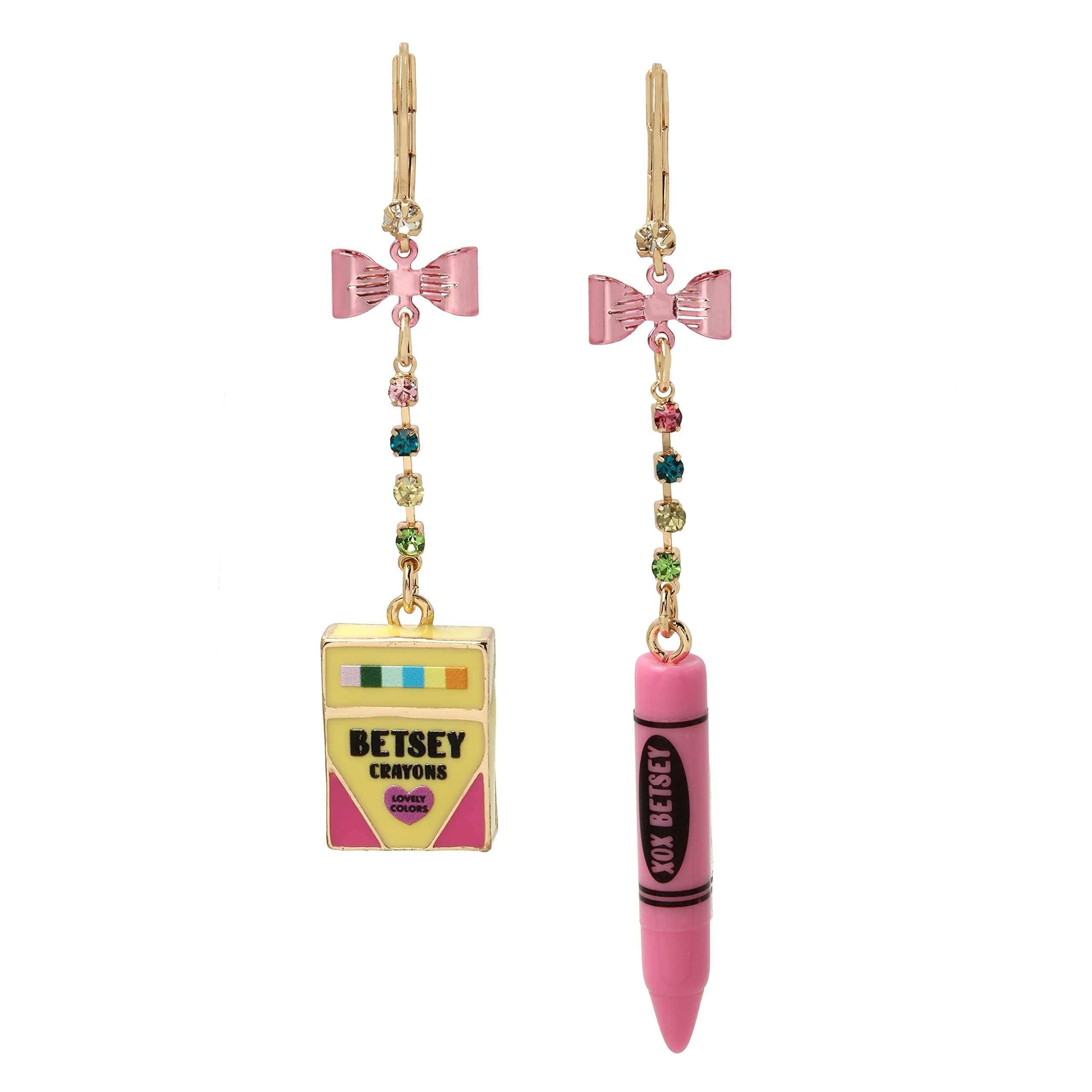 Betsey Johnson Crayon Mismatch Earrings, No Size, Metal Glass Plastic, No Gemstone