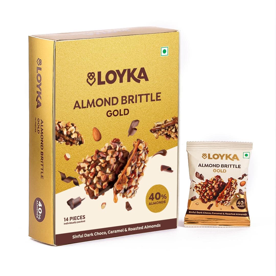 Loyka Almond Brittle Classic Choco Box - 12 Pcs | Premium Chocolate Gift Hamper & Nut Dryfruit Delicacy Roasted California Almonds (40%), Dark Salted Caramel Any-Time Snack