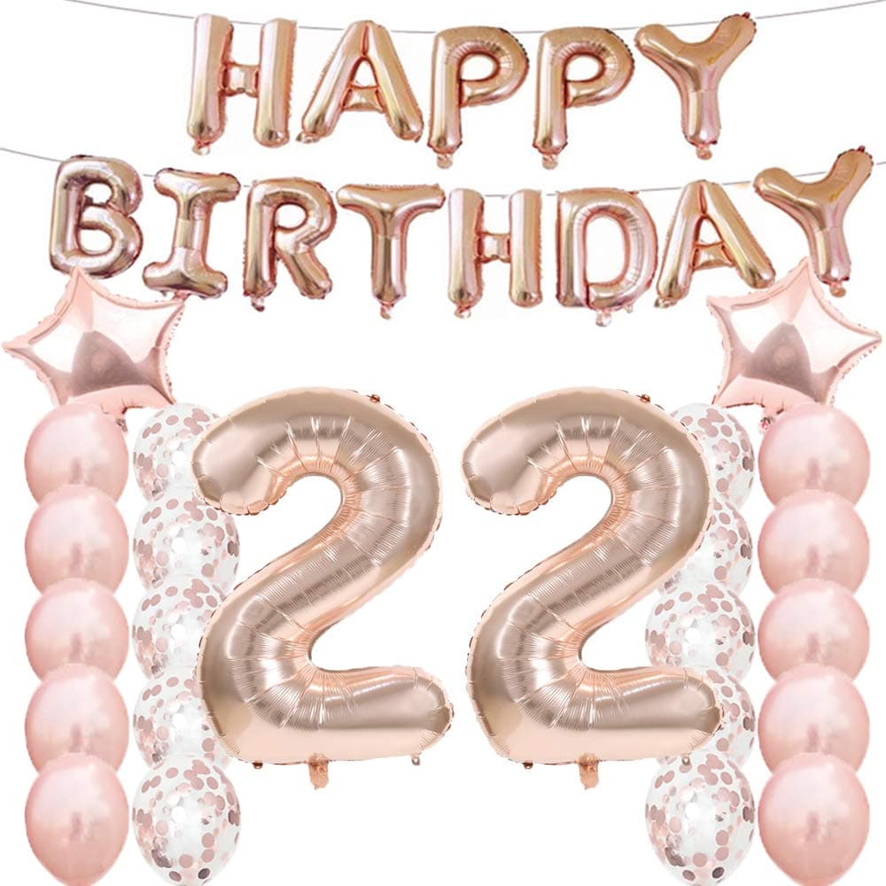 22th Birthday Decorations Party Supplies,22th Birthday Balloons Rose Gold,Number 22 Mylar Balloon,Latex Balloon Decoration,Great Sweet 22th Birthday Gifts for Girls,Photo Props