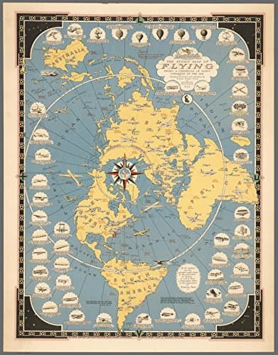 The Story Map of Flying : Flat Earth : Art Print : Map