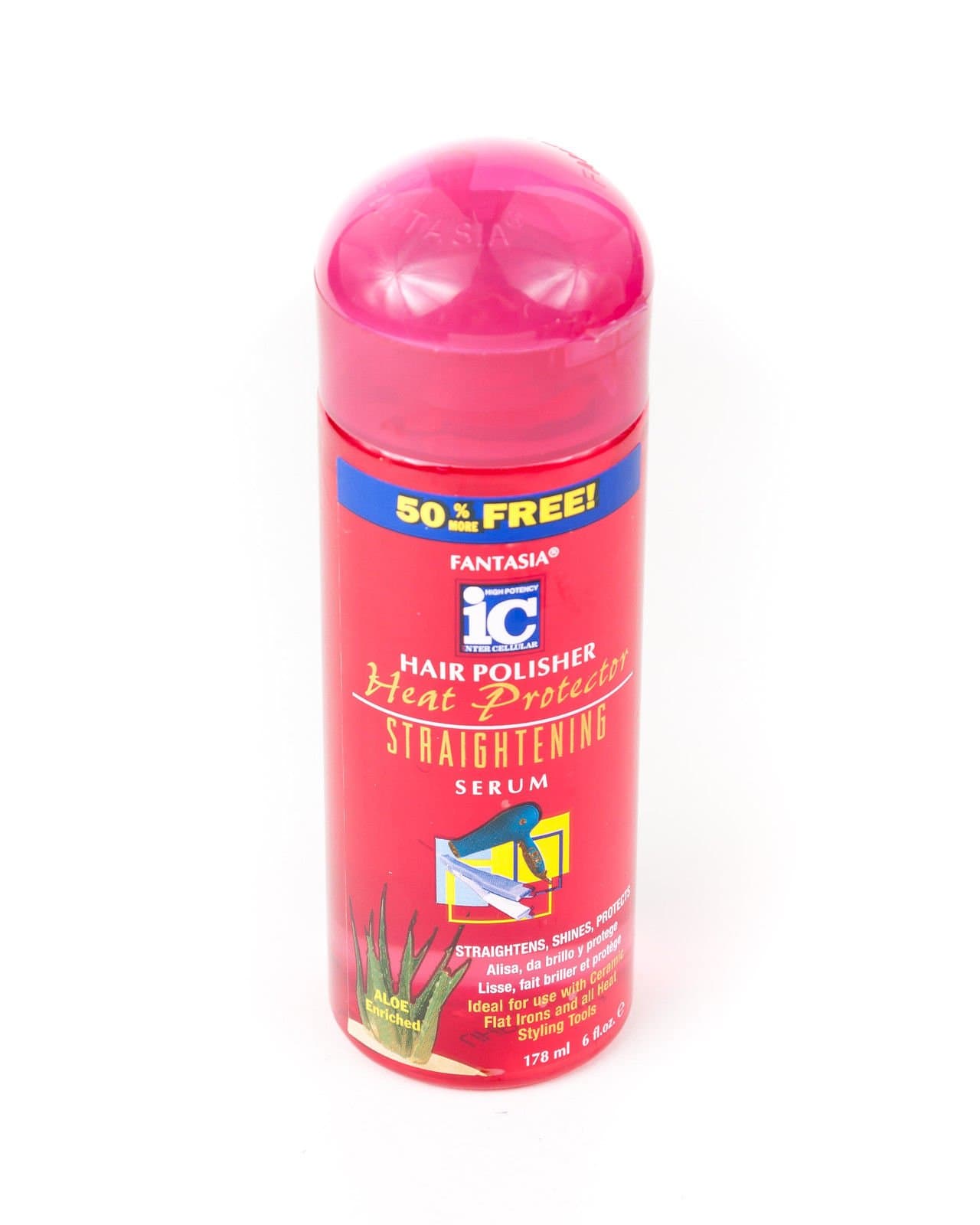 FantasiaIC Heat Protector Straight Serum, 6 fl.oz (178 ml), for Straight, Frizz Hair, Enriched with Silicone, Aloe, Vitamin E & Sunscreen, Not tested on animals, Made in USA