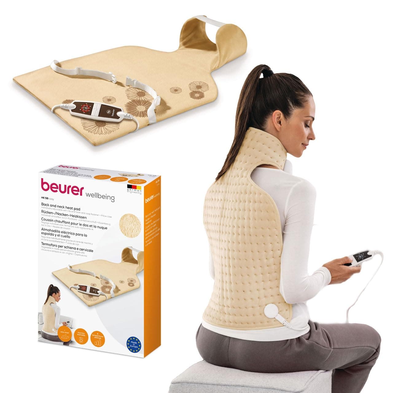 HK 58 Cosy Back & Neck Heat Pad | XXL Fleece Wrap with 6 Heat Levels, Rapid Heating & 90‑Minute Auto‑Switch‑Off