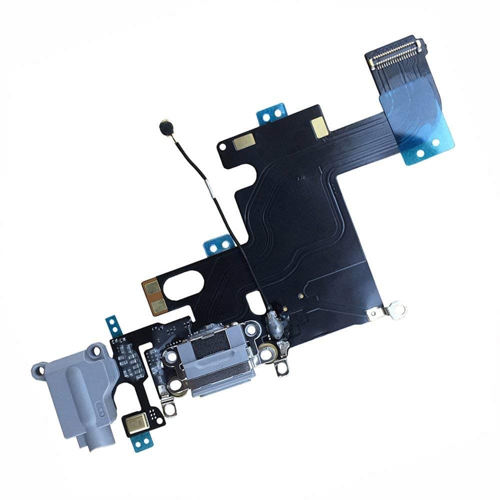 OEM Charging Port Dock Connector Flex Cable w/Microphone + Headphone Audio Jack Port Ribbon Replacement Part Compatible for iPhone 6 All Carriers (Black/Space Gray)