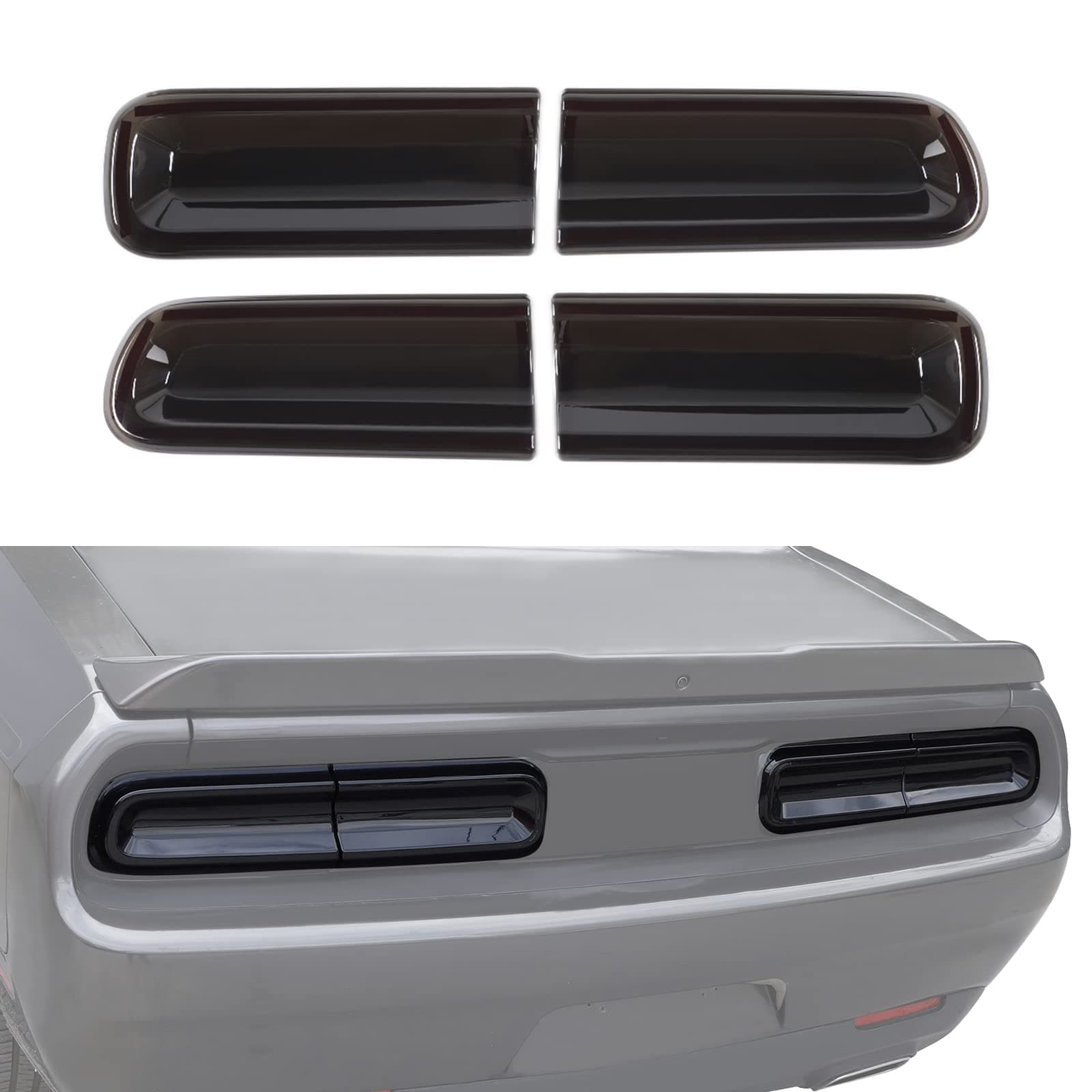 JeCar Smoked Tail Light Covers Rear Light Guards Exterior Accessories for Dodge Challenger 2015-2019