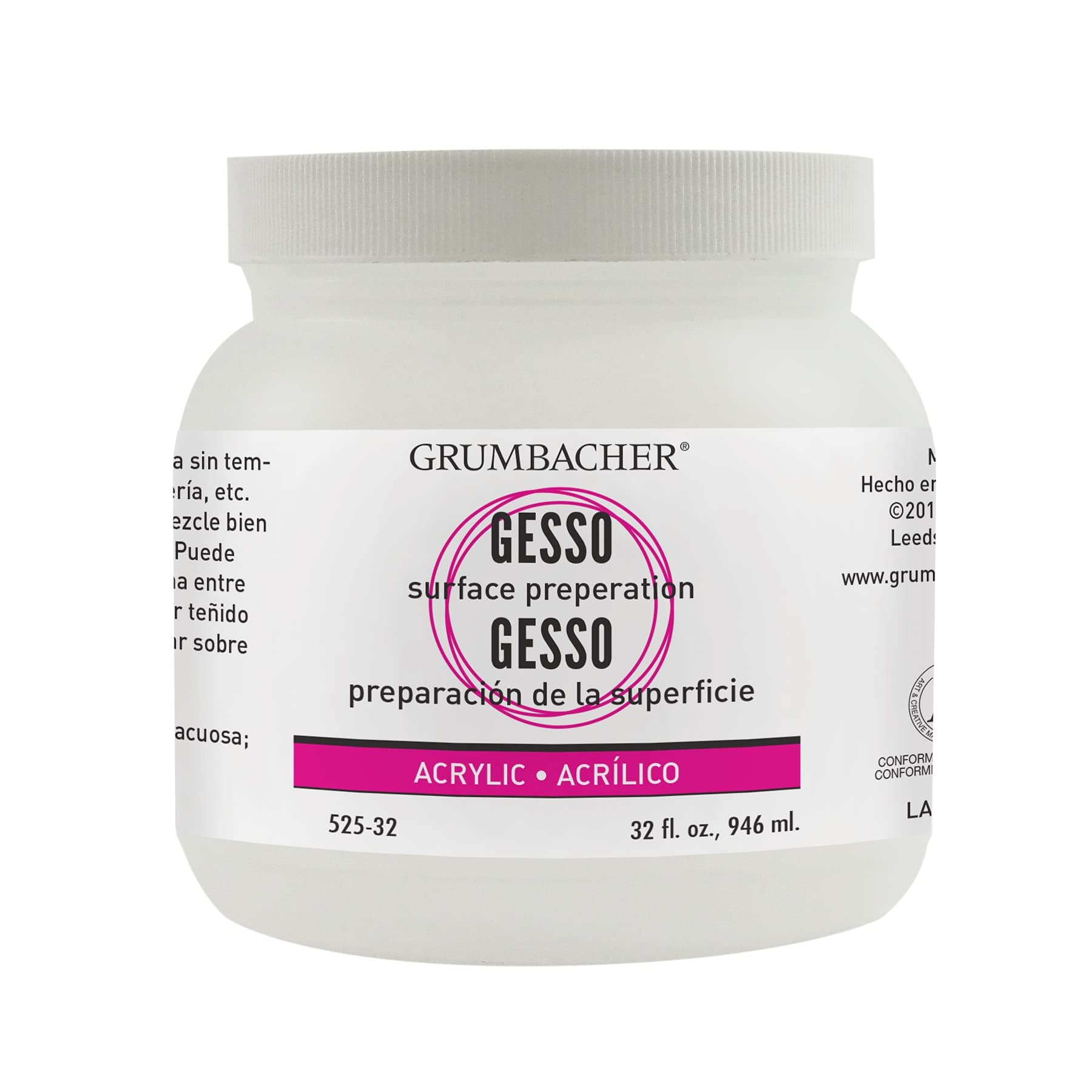Grumbacher Gesso (Hyplar) Artists' Acrylic & Oil Paint Medium, 32 oz. Jar