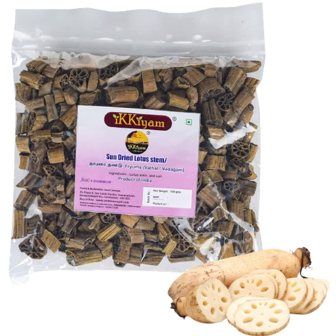 - Ikkiyam Sun Dried Lotus Stem (Fryams) | Organic & Premium Thamara Valayam Vathal | Traditional Dried Kamal Dandi/Kakdi (Thamarai Thandu) | Healthy Snack & Cooking Ingredient | Pack of 1 | 100g
