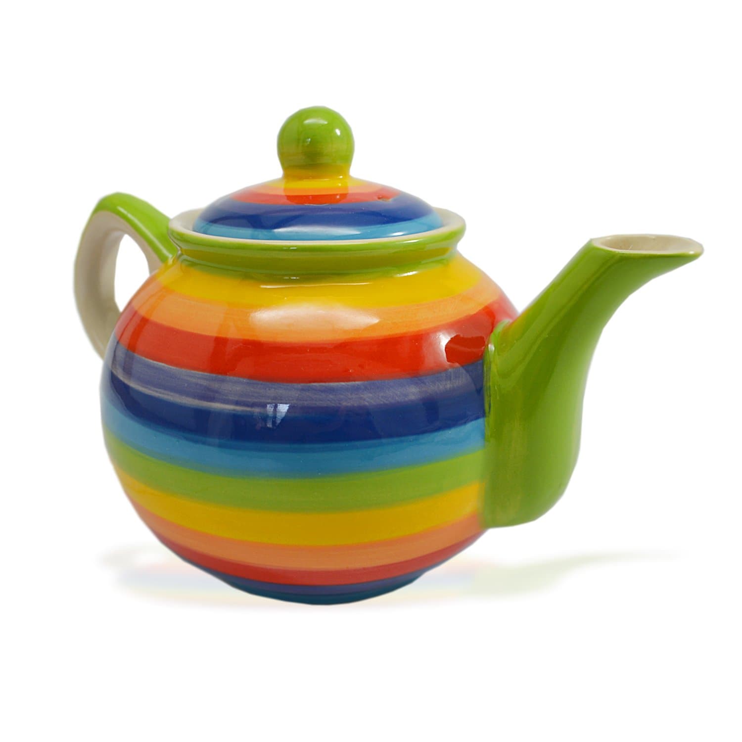 Rainbow Striped Stoneware Multicolor Ceramic Stoneware Teapot, 5 Inch